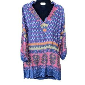 ANTHROPOLOGIE Tolani Womens Tunic Top XS 100% Silk Colorful Flowy Boho Chic Bold